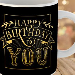Keviv Black & Yellow Happy Birthday To You Printed Ceramic Glossy Coffee Mug 325 ml-image-74