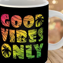 Keviv Black & Yellow Good Vibes Only Printed Ceramic Glossy Coffee Mug 325 ml-image-73