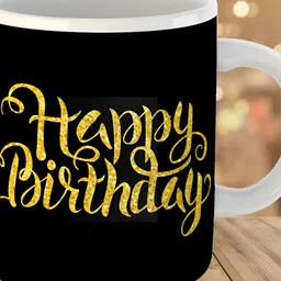 Keviv Black & Yellow Happy Birthday Printed Ceramic Glossy Mug 325 ml-image-74