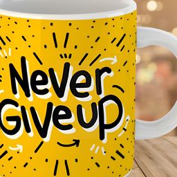 Keviv White & Yellow Text or Slogans Printed Ceramic Glossy Mug 325 ml-image-0