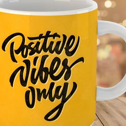 Keviv White & Yellow Positive Vibes Only Printed Ceramic Glossy Coffee Mug 325 ml-image-97