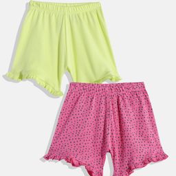 mothercare Girls Set Of 2 Printed & Solid Regular Fit Mid-Rise Knitted Pure Cotton Shorts-25