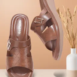 Liberty Textured Buckle Detail Open Toe Flats-20