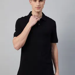 Marks & Spencer Men Black Polo Collar Pure Cotton Slim Fit T-shirt-image-95