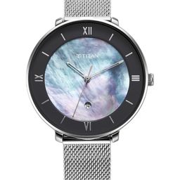 Titan Women Silver-Toned Brass Mother of Pearl Dial & Stainless Steel Bracelet Style Straps Analogue Watch-image-45