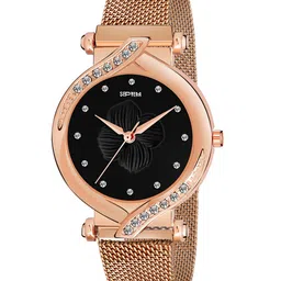 Septem Women Black Dial & Rose Gold Toned Bracelet Style Straps Analogue Watch SP-141-image-123