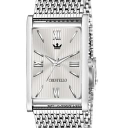 CRESTELLO Men Silver-Toned Brass Dial & Silver Toned Stainless Steel Bracelet Style Straps Analogue Watch CR-WT026-SLV-CH-45