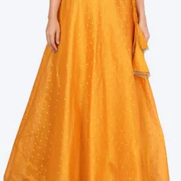 Studio Shringaar Women Orange Chanderi Silk Self Design Lehenga Skirt-38