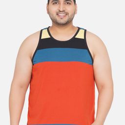 John Pride Plus Size Men Orange & Blue Colourblocked Cotton T-shirt-52