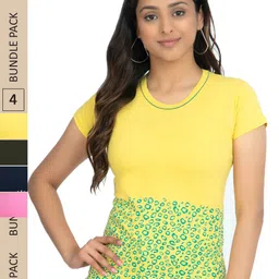 IndiWeaves Pack Of 4 Floral Printed Pure Cotton T-shirt-image-88