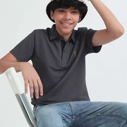 STELLERS Boys Geometric Printed Polo Collar Stretchable Casual T-shirt-image-34