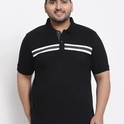 Kalt Men Plus Size Black & White Striped Polo Collar T-shirt-image-85