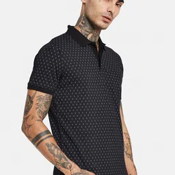 Octave Geometric Printed Polo Collar Cotton T-shirt-image-56
