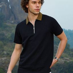 Campus Sutra Men Self Design Polo Collar Cotton T-shirt-image-73