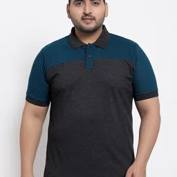 Kalt Plus Men Grey & Teal Colourblocked Cotton Plus Size T-shirt-image-57