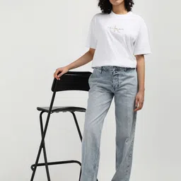 Calvin Klein Jeans Women Printed Round Neck Cotton Relaxed Fit T-Shirt-picture-27