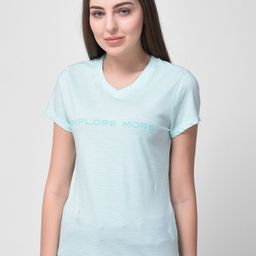 Woodland Women Blue Typography V-Neck Pure Cotton T-shirt-picture-30