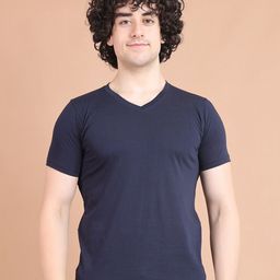 berry blues Half Sleeve V-Neck Cotton T-shirt-image-38
