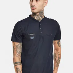 Octave Band Collar Cotton Regular Fit Pockets Casual T-shirt-image-85