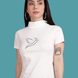 TWIN BIRDS Women Printed High Neck Pockets T-shirt-image-85