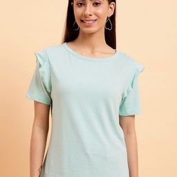 MINT STREET Round Neck Ruffles Pure Cotton Top-55