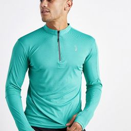 Campus Sutra Sea Green Striped High Neck Sports T-shirt-image-88
