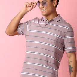 V-Mart Men Striped Polo Collar Pockets T-shirt-image-94