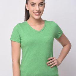 Woodland Women Green Printed V-Neck T-shirt-image-13