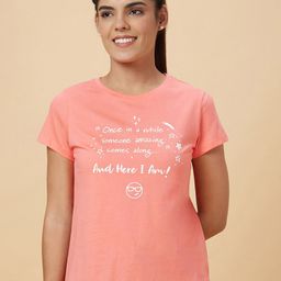 Globus Pink Typography Round Neck Pure Cotton T-shirt-image-74