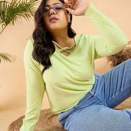 CURVY STREET Plus Size V-Neck Cotton Relaxed Fit T-shirt-39