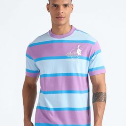 Flying Machine Striped Cotton Round Neck Short Sleeves Cut Outs Oversized Casual T-shirt-picture-3
