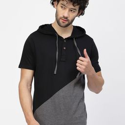 Kalt Short Sleeves Colourblocked Hooded T-shirt-image-5