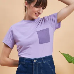 MINT STREET Women Lavender Striped Pockets T-shirt-image-65
