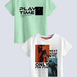 BAESD Boys Pack Of 2 Typography Printed Pure Cotton T-shirt-image-98