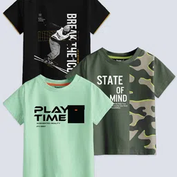 BAESD Boys Pack Of 3 Typography Printed Round Neck Short Sleeves Pure Cotton T-shirt-picture-31