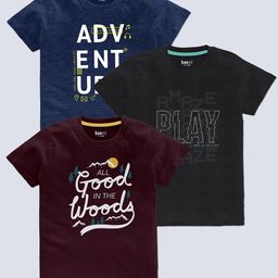 BAESD Boys Pack Of 3 Typography Printed Cotton T-shirt-image-58