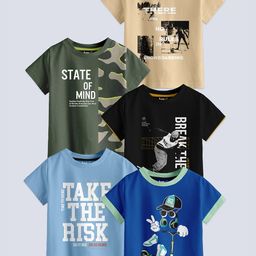 BAESD Boys Pack Of 5 Printed Pure Cotton T-shirts-image-100