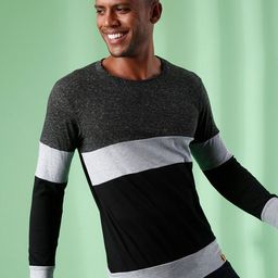 Campus Sutra Men Charcoal & Grey Striped T-shirt-image-11