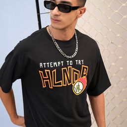 HIGHLANDER Typography Puff Printed Drop-Shoulder Sleeves Oversized T-shirt-image-69