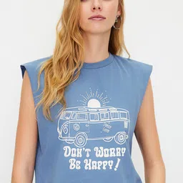 Trendyol Typography Printed Round Neck Cotton T-shirt-image-61