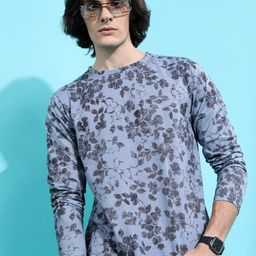 HIGHLANDER Grey Floral Printed Long Sleeves Relaxed Fit T-shirt-image-54
