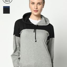 VIMAL JONNEY Women Grey & Black Pack Of 2 Hooded T-shirts-image-66