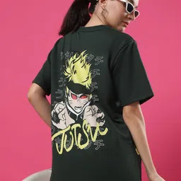 Rigo Women Round Neck Naruto Printed Pure Cotton Oversized T-shirt-picture-16