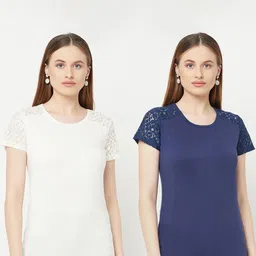 Espresso Women Off White & Navy Blue Pack Of 2 T-shirts-image-35