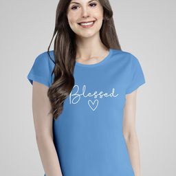 Pootlu Women Blue Typography Printed Pure Cotton T-shirt-image-76