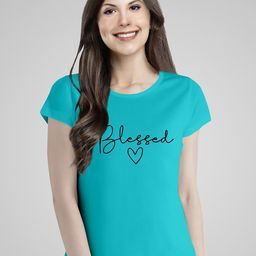 Pootlu Women Blue Typography Printed Cotton T-shirt-image-79
