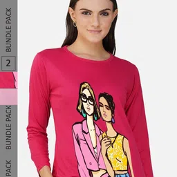 CHOZI Pack Of 2 Printed Pure Cotton T-shirt-image-53