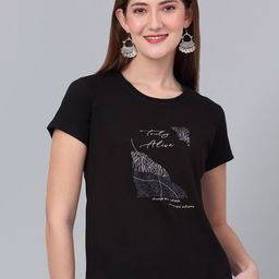 Cantabil Women Graphic Printed Round Neck T-shirt-image-81