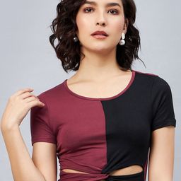 Orchid Blues Round Neck Short Sleeves Colorblocked Cotton Crop T-shirt-image-71