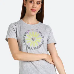 Shashvi Women Grey Typography Printed Cotton T-shirt-picture-3